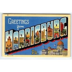Vintage Linen Postcard Greetings from Harrisburg PA Curteich 1940s